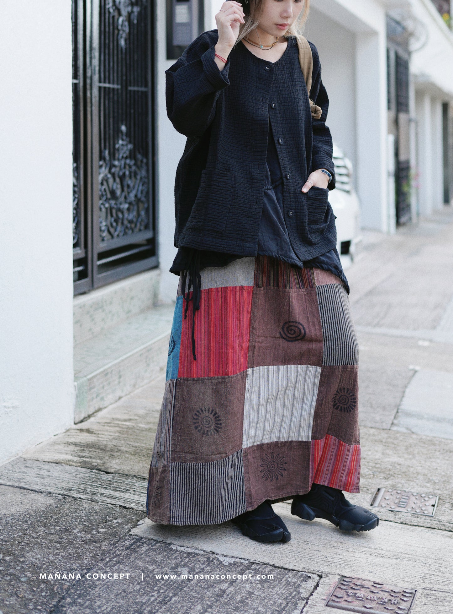 NA390 STONEWASHED PATCHWORK SKIRT