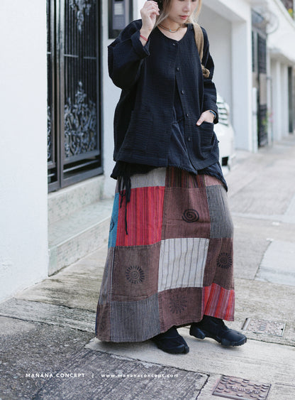 NA390 STONEWASHED PATCHWORK SKIRT