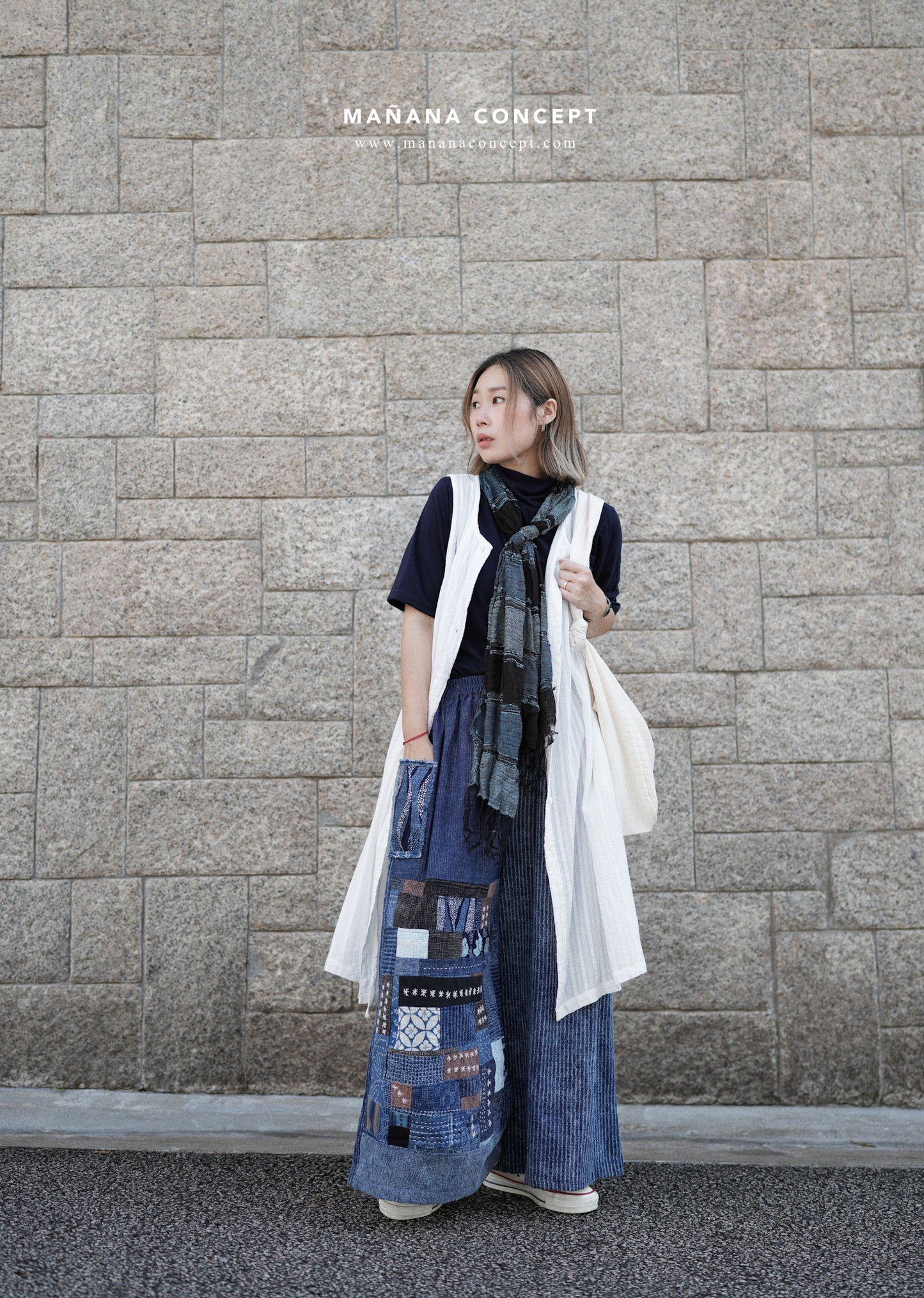 NA420 PATCHWORK SASHIKO WIDE LEG PANTS