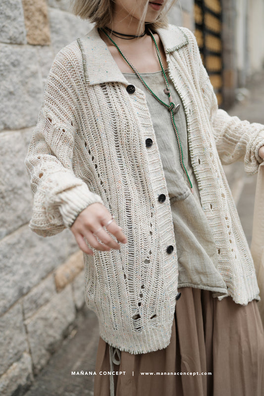 MZ535 CONTRAST-STITCH NEPS CARDIGAN