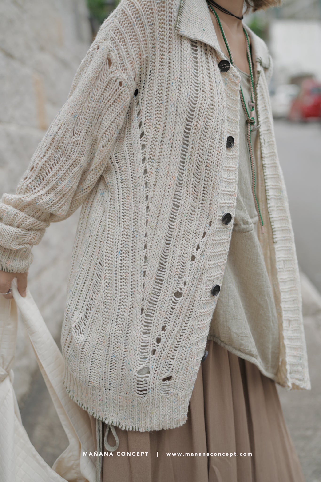 MZ535 CONTRAST-STITCH NEPS CARDIGAN
