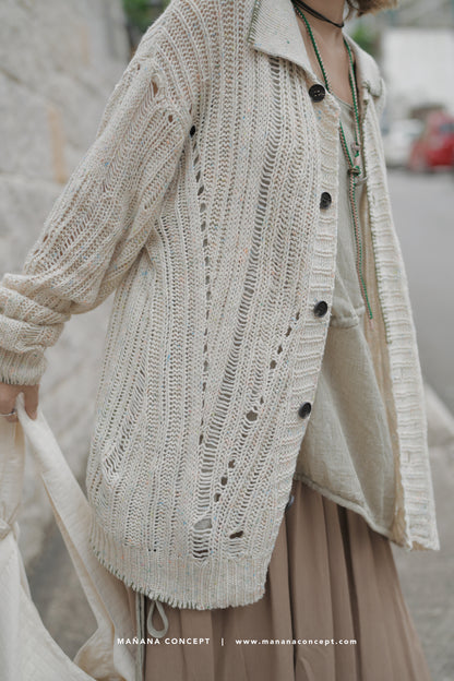 MZ535 CONTRAST-STITCH NEPS CARDIGAN