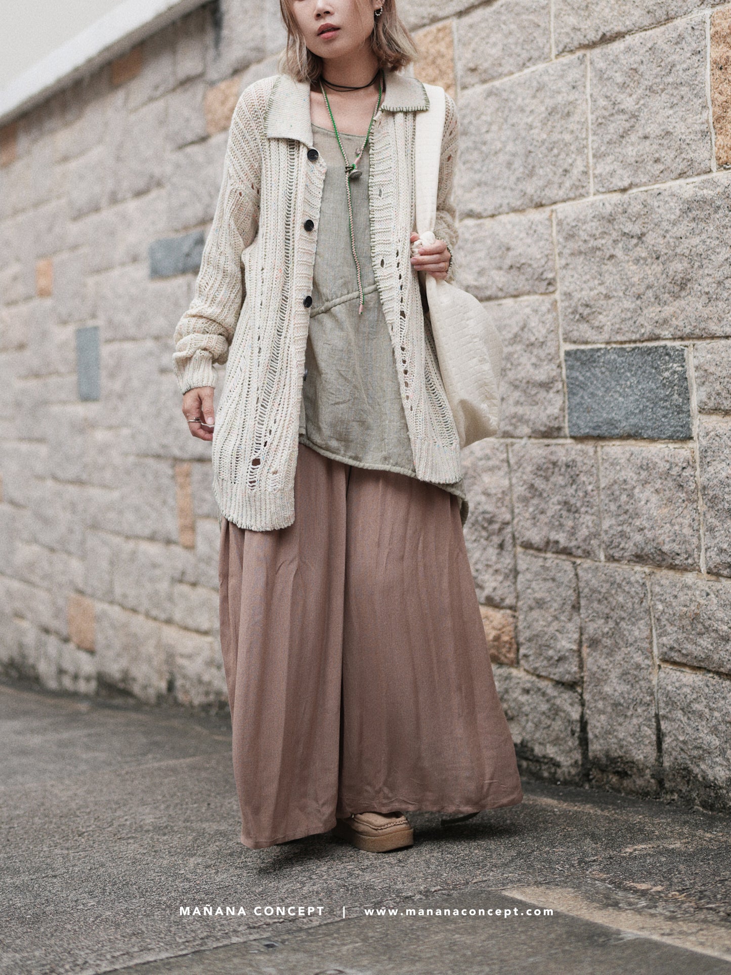 MZ535 CONTRAST-STITCH NEPS CARDIGAN