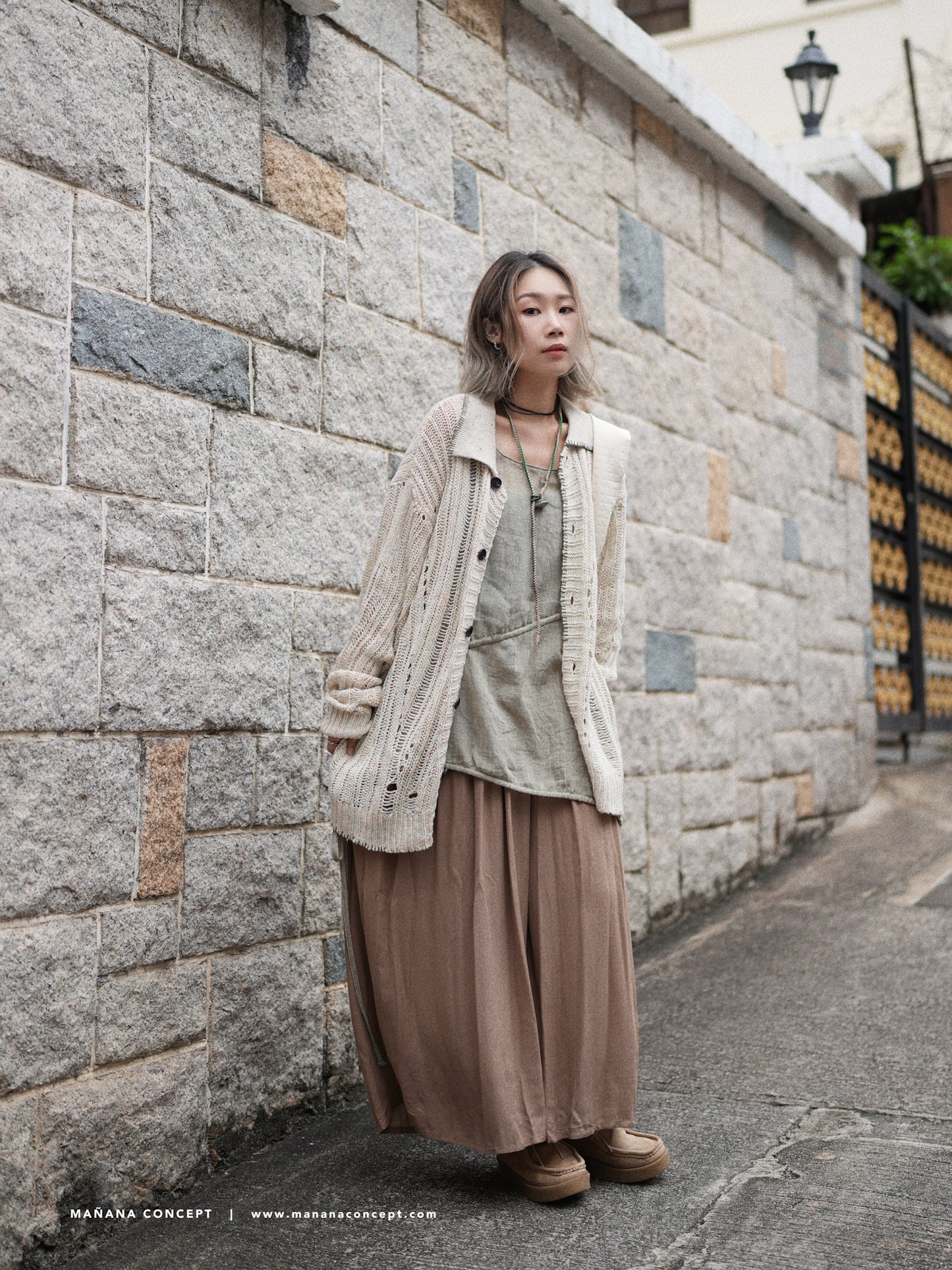 MZ535 CONTRAST-STITCH NEPS CARDIGAN