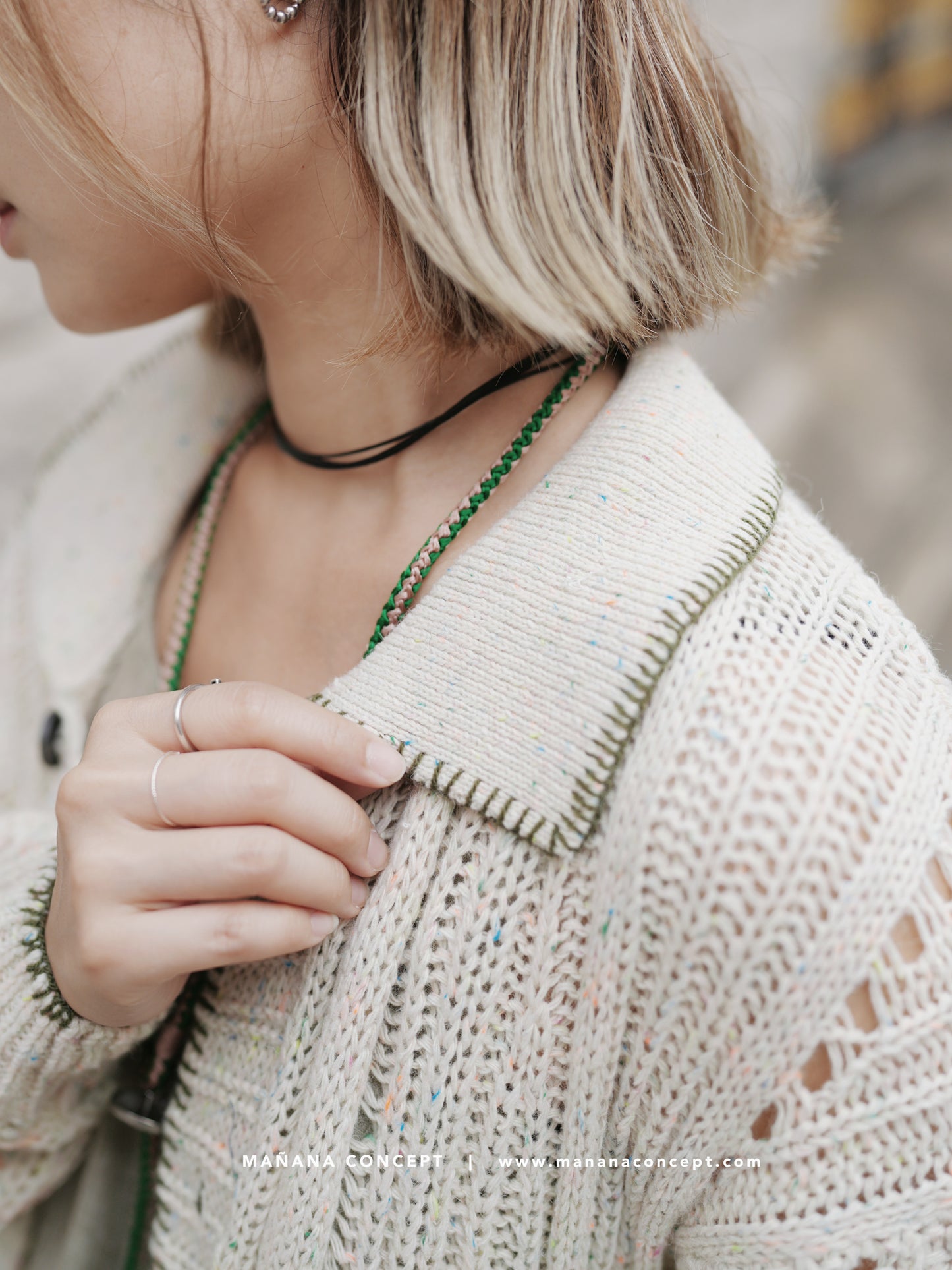 MZ535 CONTRAST-STITCH NEPS CARDIGAN