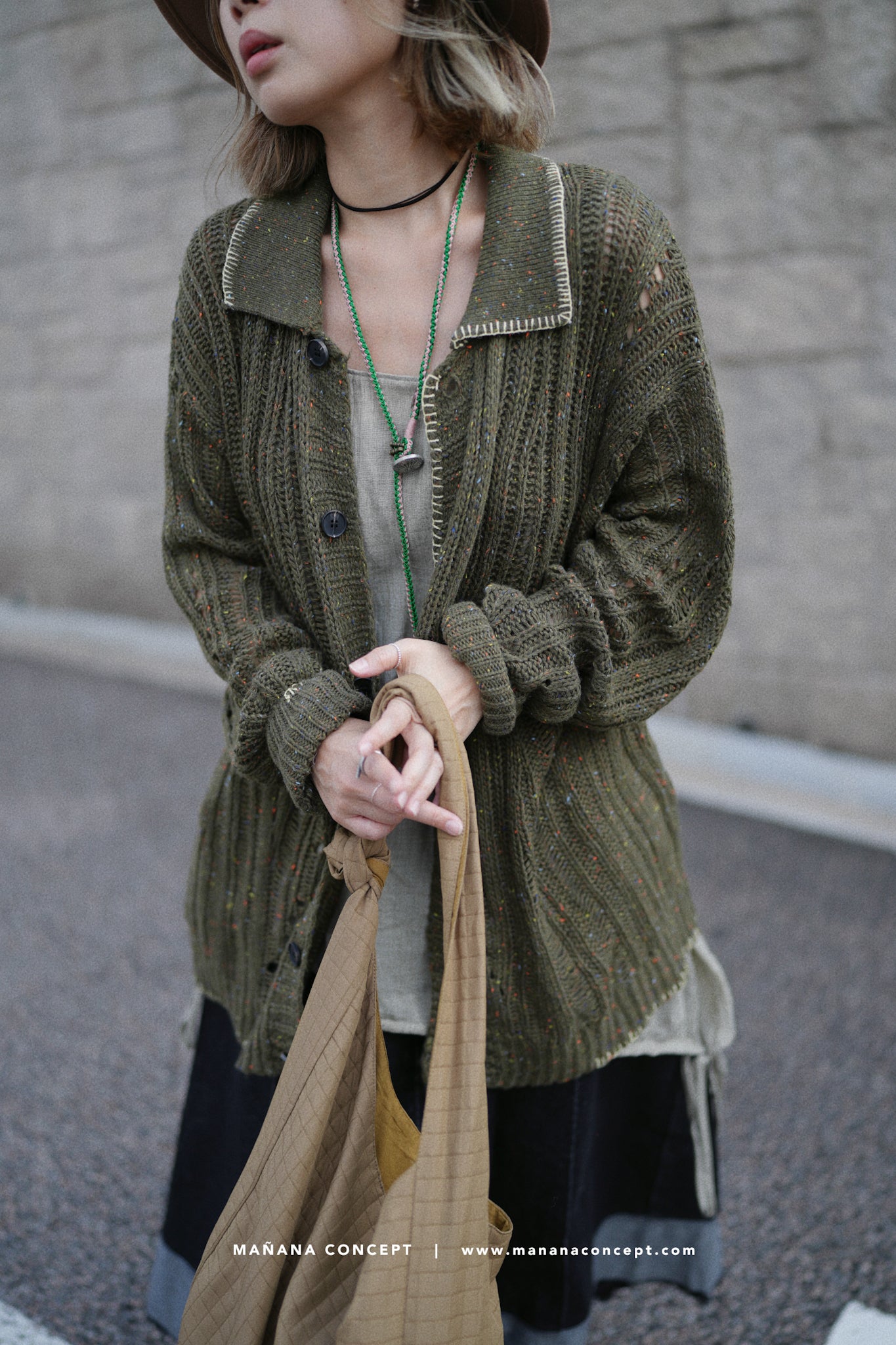 MZ535 CONTRAST-STITCH NEPS CARDIGAN