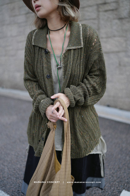 MZ535 CONTRAST-STITCH NEPS CARDIGAN