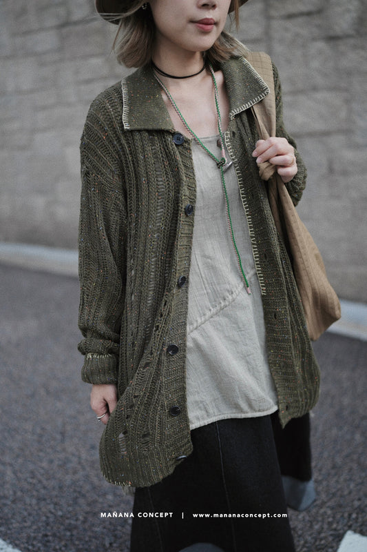 MZ535 CONTRAST-STITCH NEPS CARDIGAN