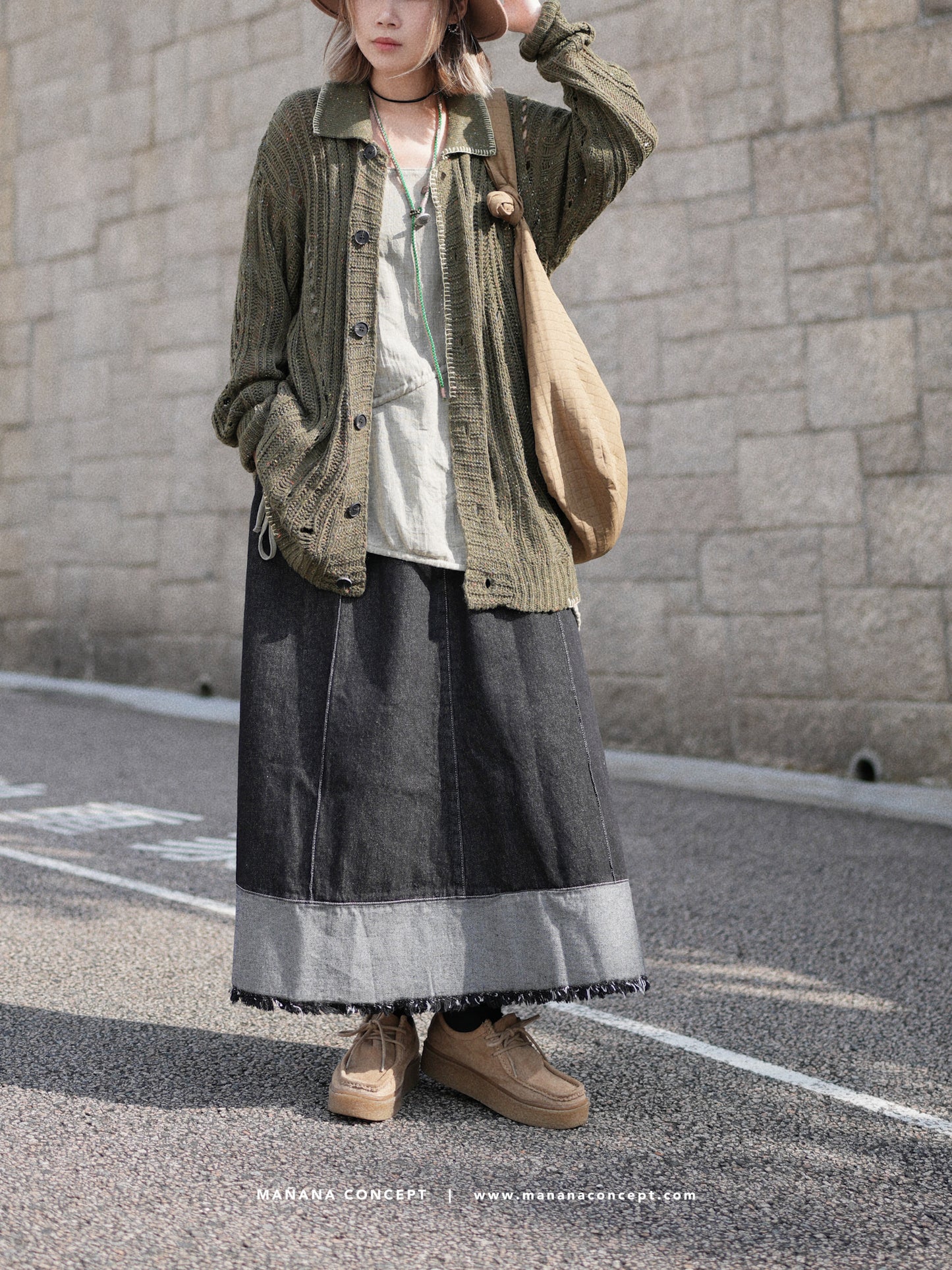 MZ535 CONTRAST-STITCH NEPS CARDIGAN