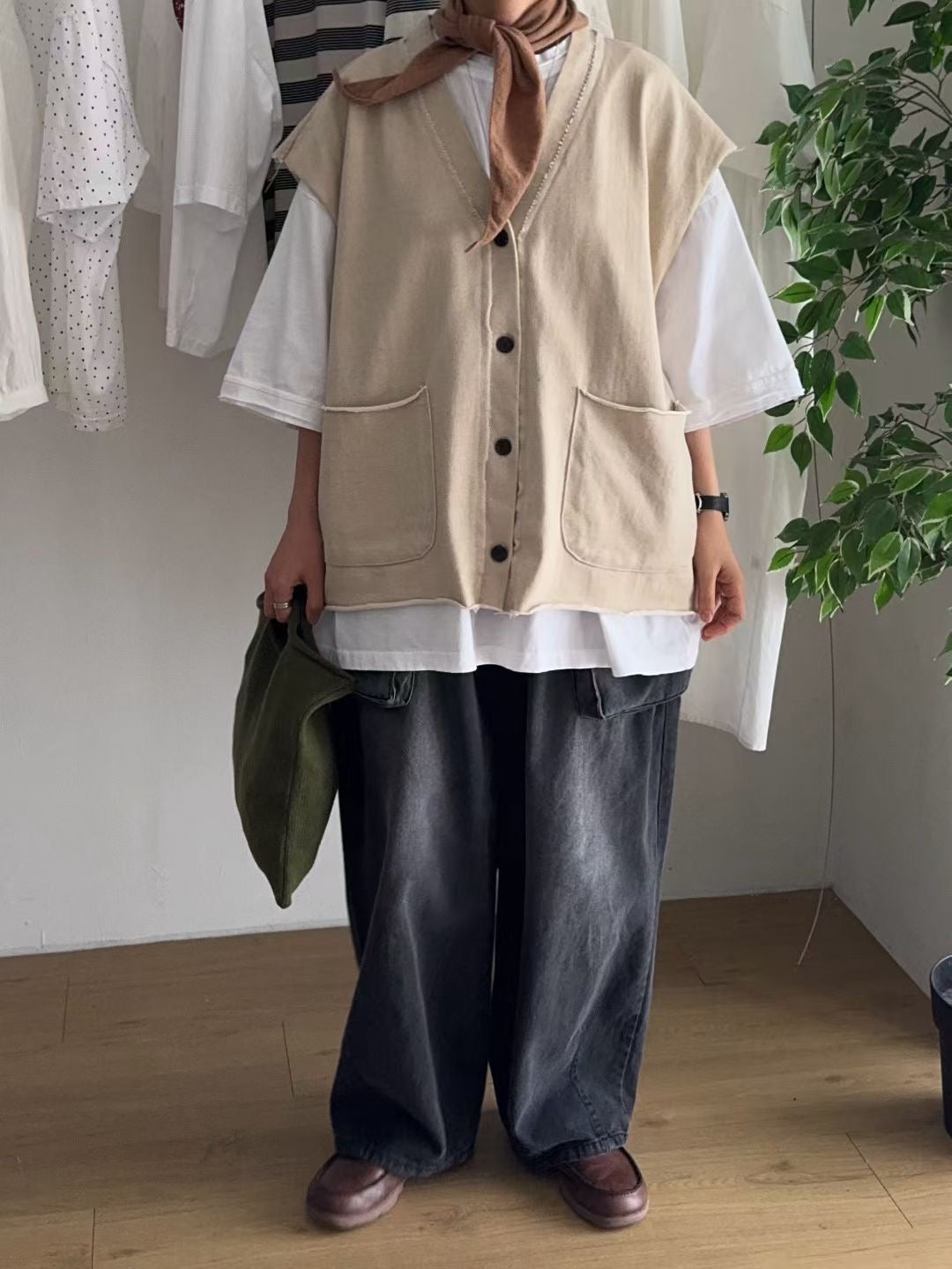 MZ836 OVERSIZED CREW NECK PLAIN SHIRT