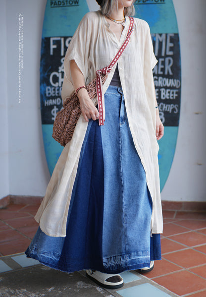 MZ501 CONTRASTED DENIM SKIRT