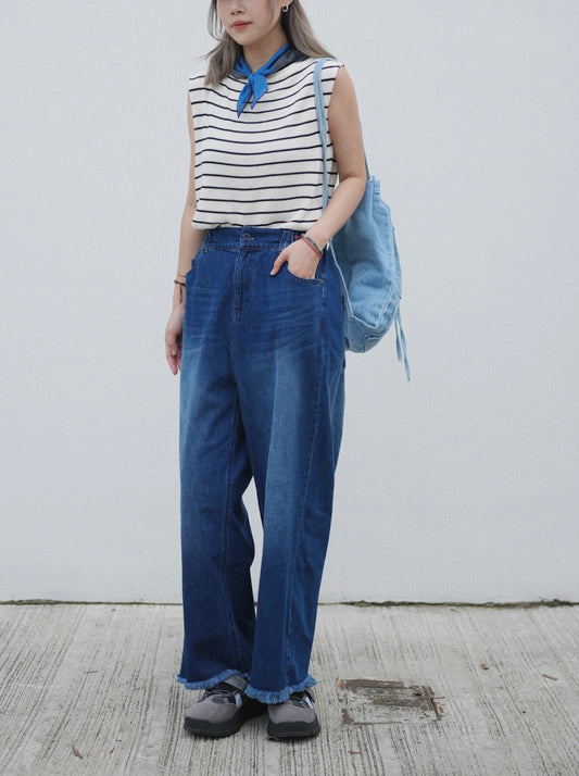CA618 Fringed Denim Washed Jeans