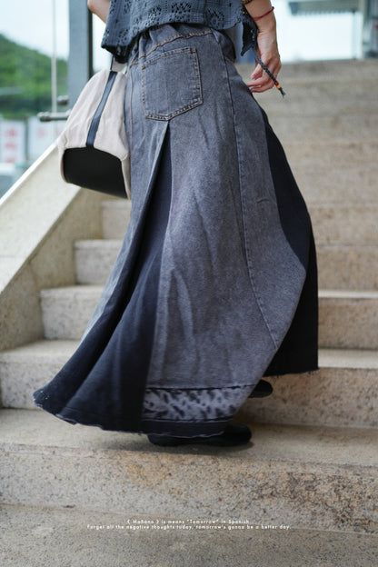 MZ501 CONTRASTED DENIM SKIRT