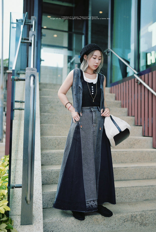 MZ501 CONTRASTED DENIM SKIRT