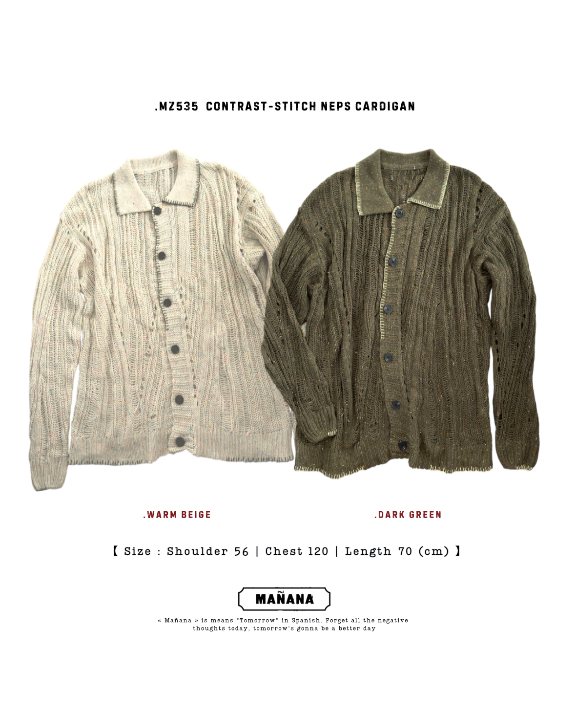 MZ535 CONTRAST-STITCH NEPS CARDIGAN