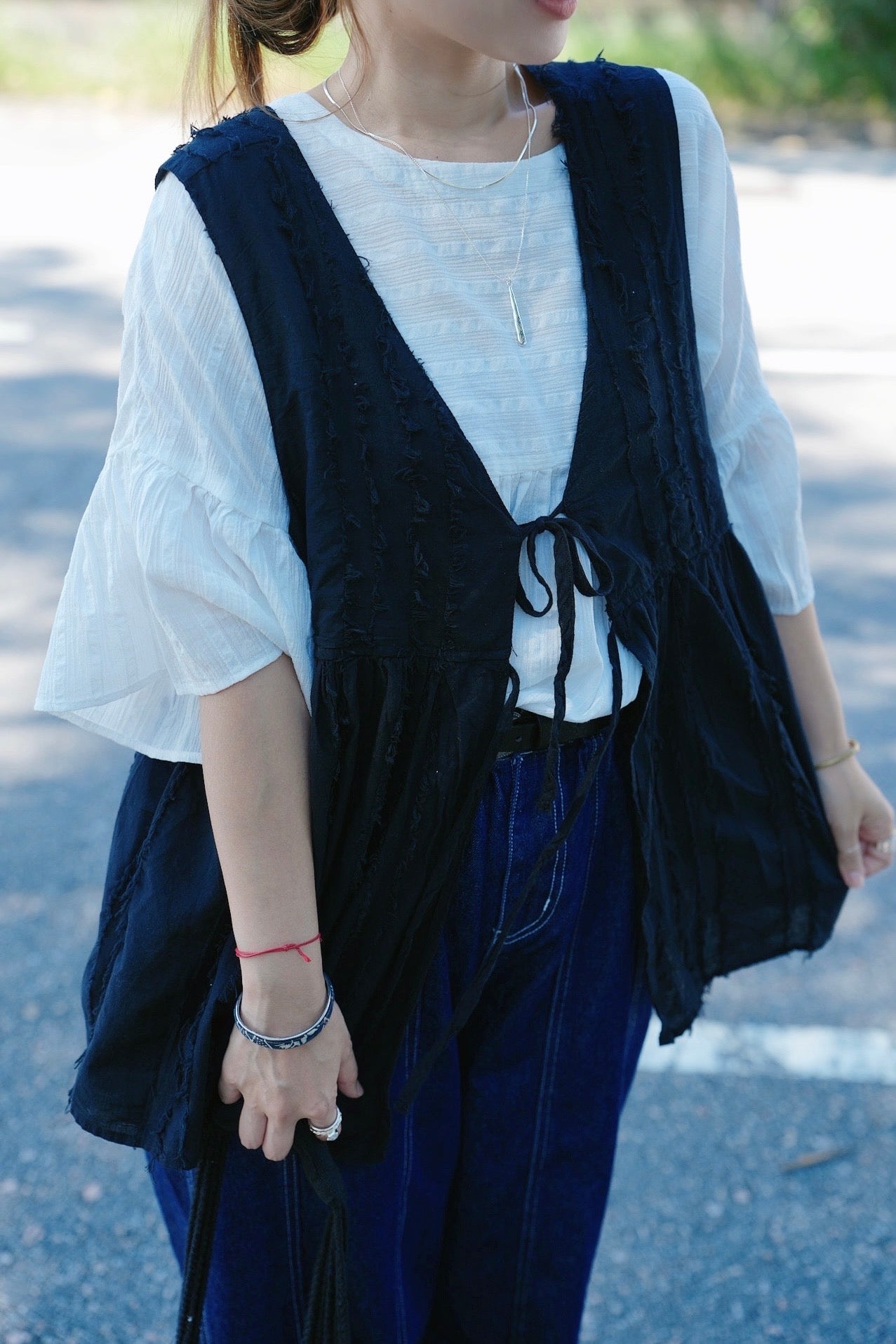 CA911 FRINGED RIBBON VEST