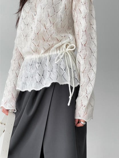 MZ616 PUNCHING STRING KNITTED BLOUSE