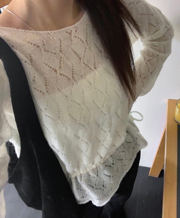 MZ616 PUNCHING STRING KNITTED BLOUSE