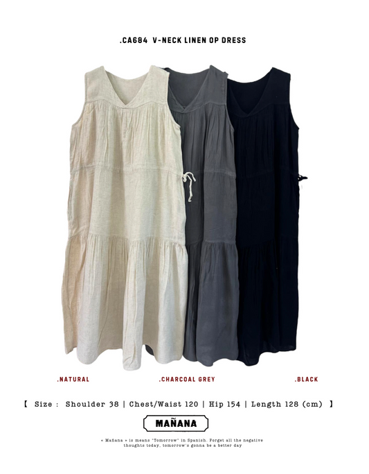 CA684 V-NECK LINEN OP DRESS