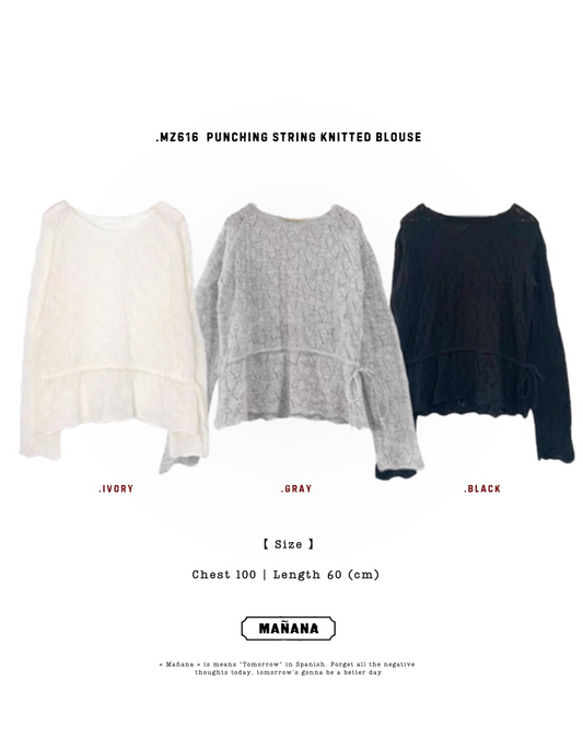 MZ616 PUNCHING STRING KNITTED BLOUSE
