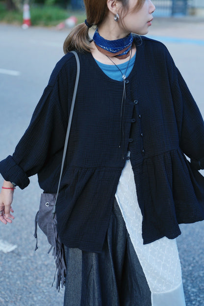 CA912 SLANTED COLLAR LOOSE BLOUSE