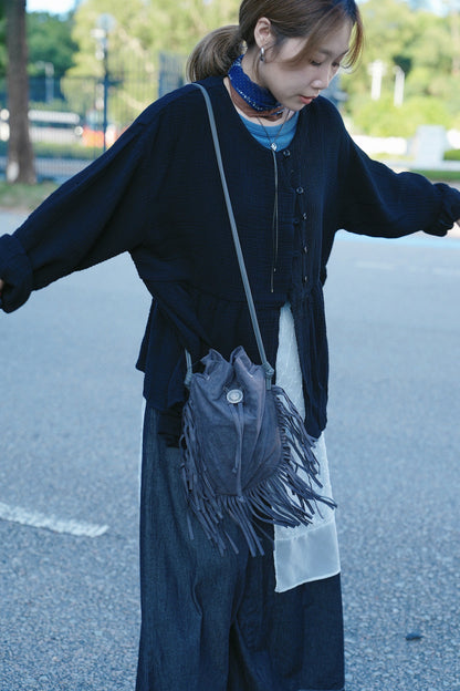 CA912 SLANTED COLLAR LOOSE BLOUSE