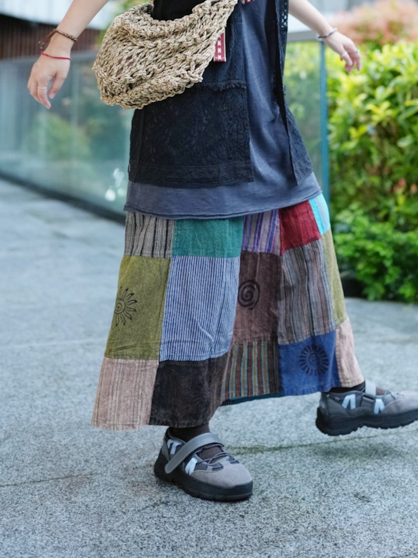 NA390 STONEWASHED PATCHWORK SKIRT