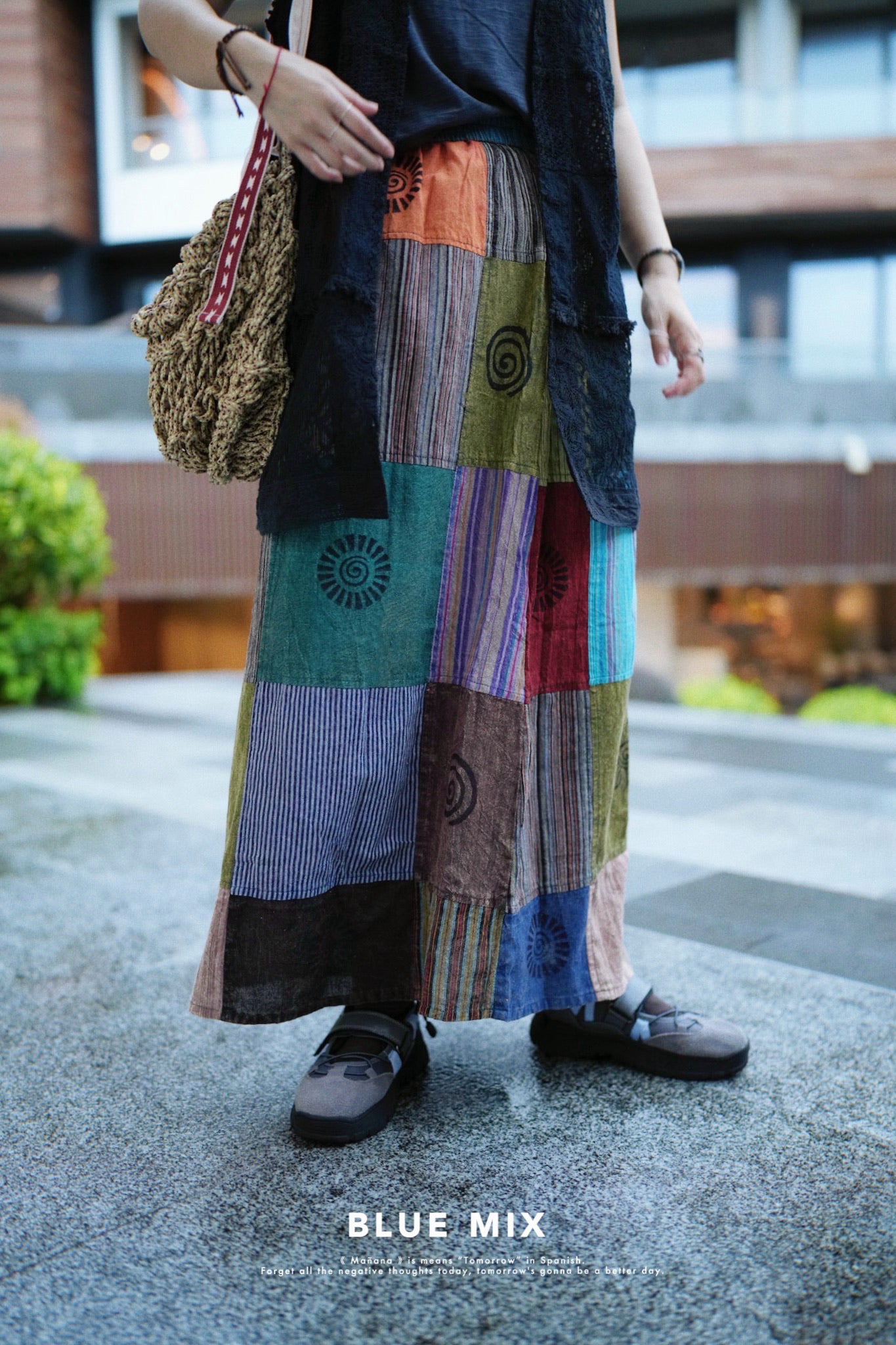 NA390 STONEWASHED PATCHWORK SKIRT