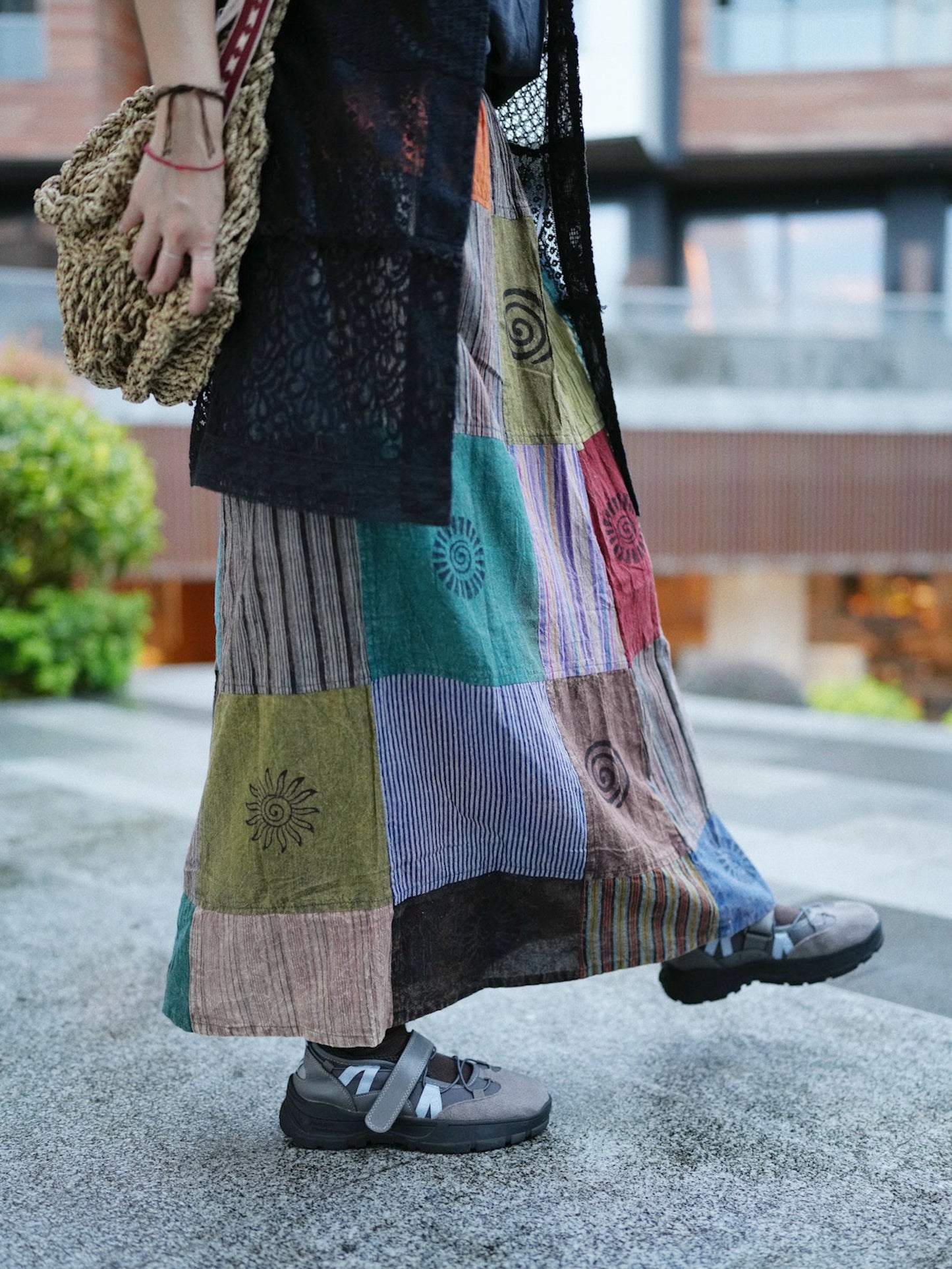 NA390 STONEWASHED PATCHWORK SKIRT