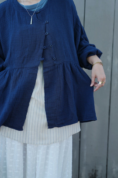 CA912 SLANTED COLLAR LOOSE BLOUSE