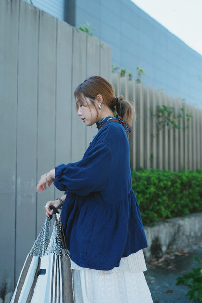 CA912 SLANTED COLLAR LOOSE BLOUSE