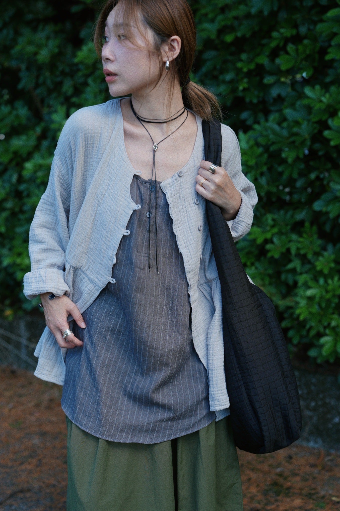 MZ819 LT WEIGHT BUTTON STRIPED DRESS