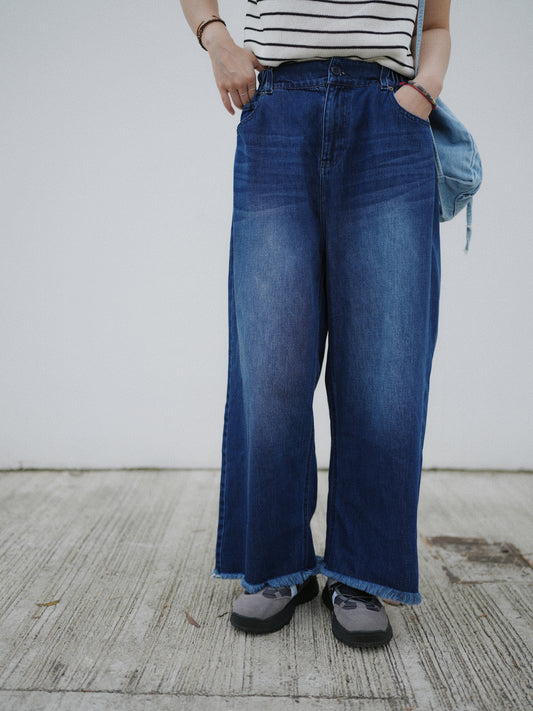 CA618 Fringed Denim Washed Jeans