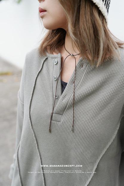 MZ612 WAFFLE HENRY NECK TOP