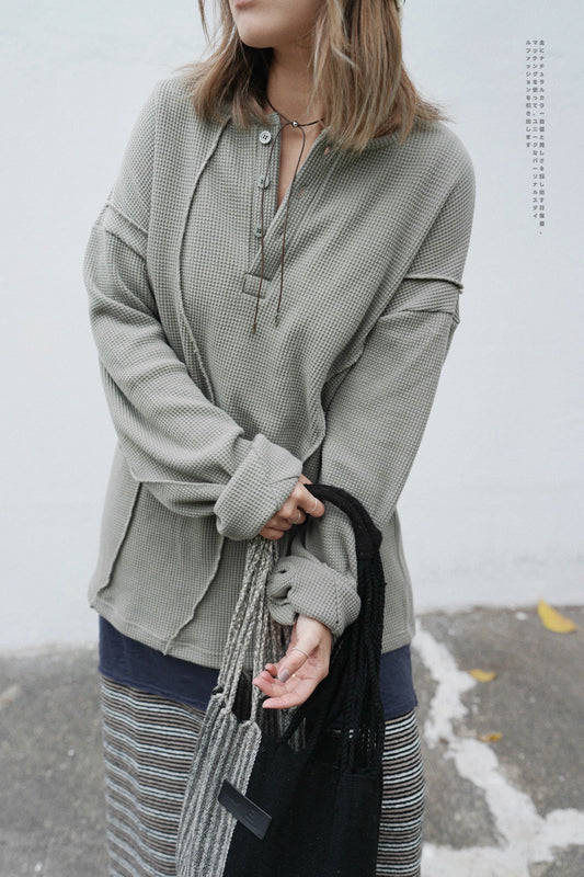 MZ612 WAFFLE HENRY NECK TOP
