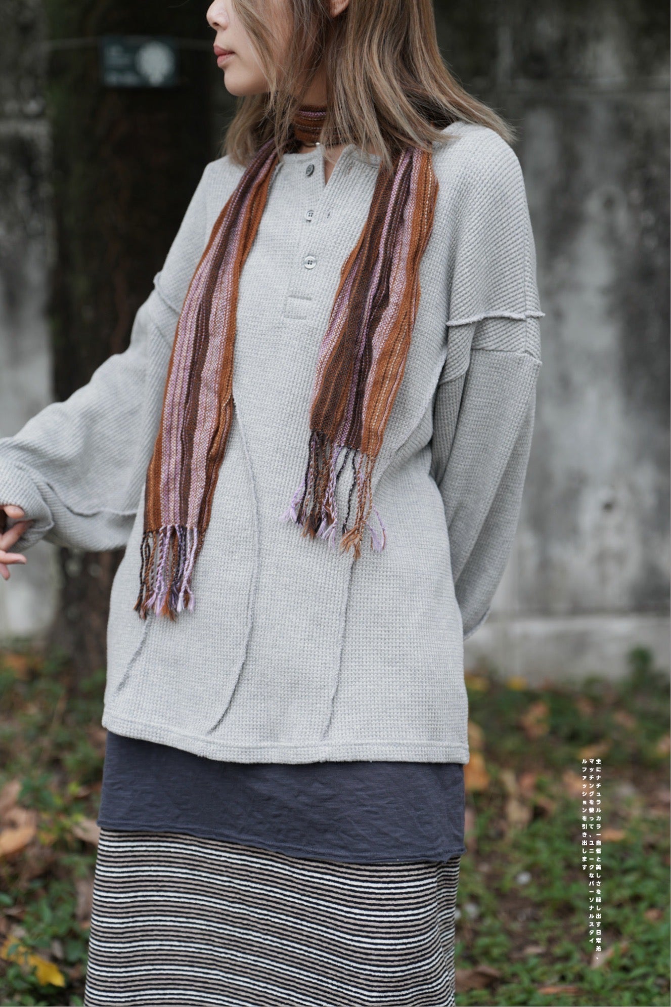 MZ612 WAFFLE HENRY NECK TOP