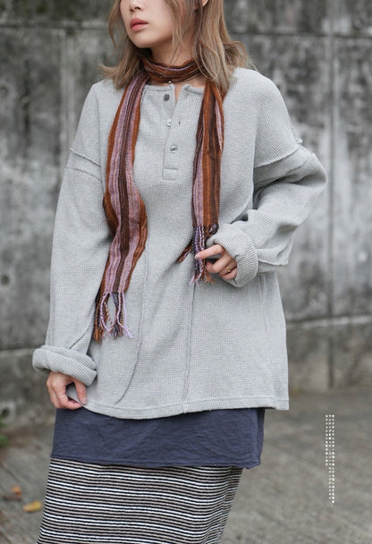 MZ612 WAFFLE HENRY NECK TOP