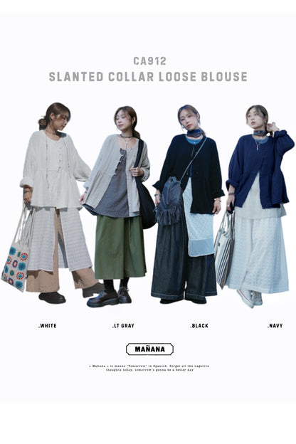 CA912 SLANTED COLLAR LOOSE BLOUSE
