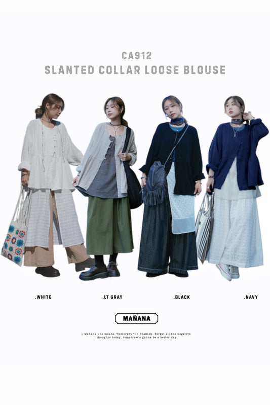CA912 SLANTED COLLAR LOOSE BLOUSE