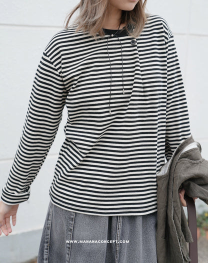 MZ619 ROUND NECK STRIPE TOP