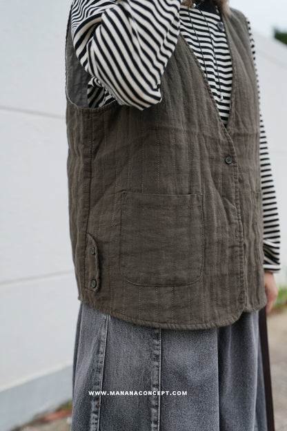 MZ611 LINEN STRIPED WORK VEST