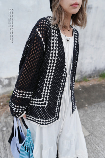 NA435 CROCHET V-NECK CARDIGAN