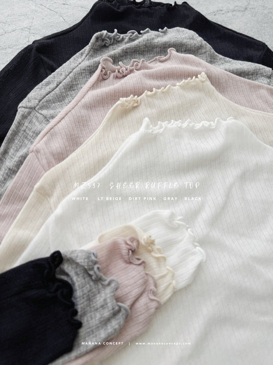 MZ537 SHEER RUFFLE TOP 【 買2件減-$20, 買4件減-$50 】