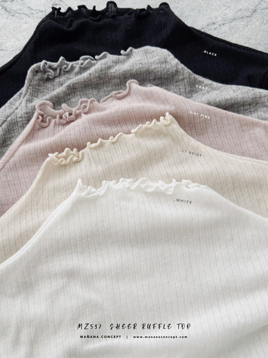MZ537 SHEER RUFFLE TOP 【 買2件減-$20, 買4件減-$50 】