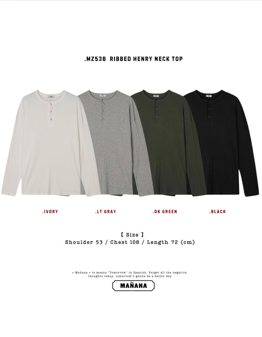 MZ538 RIBBED HENRY NECK TOP【 買2件減-$20, 買4件減-$50 】