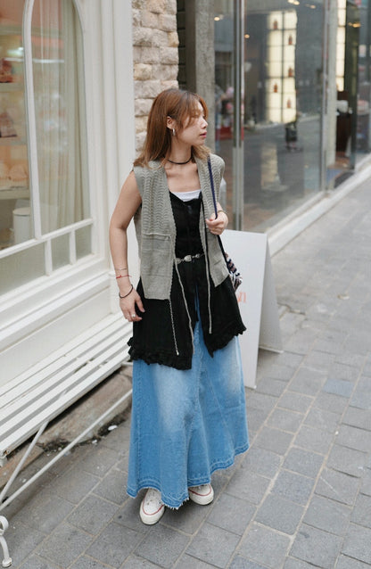 CA701 WASHED DENIM SKIRT