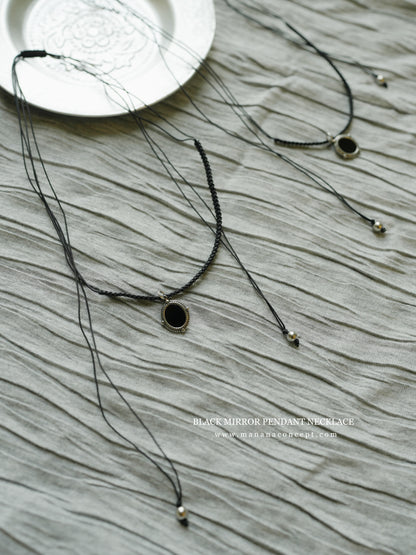 MZ338 Black Mirror Pendant Necklace