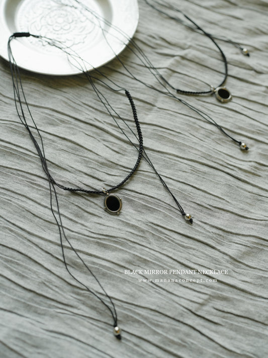 MZ338 Black Mirror Pendant Necklace