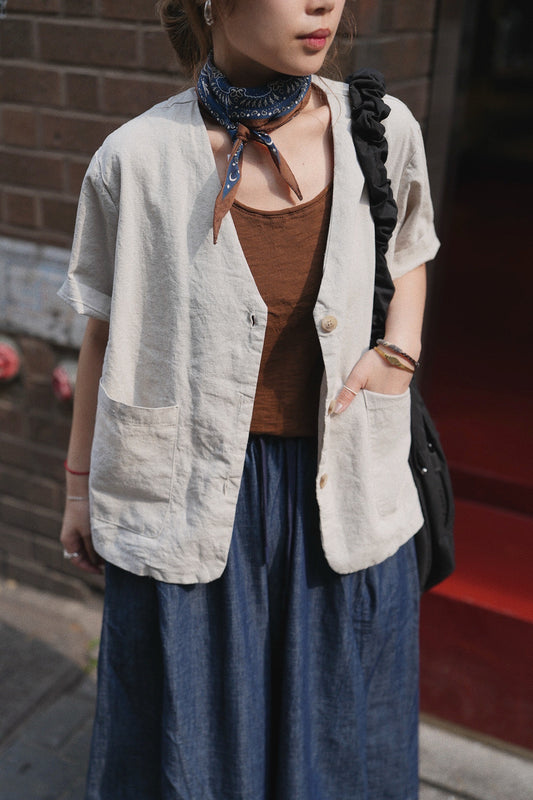 MZ762 V-NECK LINEN BLAZER