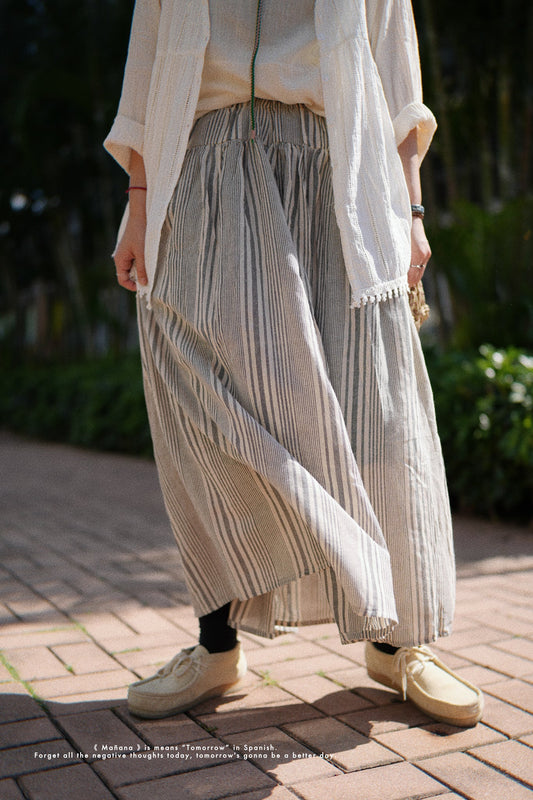 NA405 STRIPED COTTON SKIRT WITH LINING